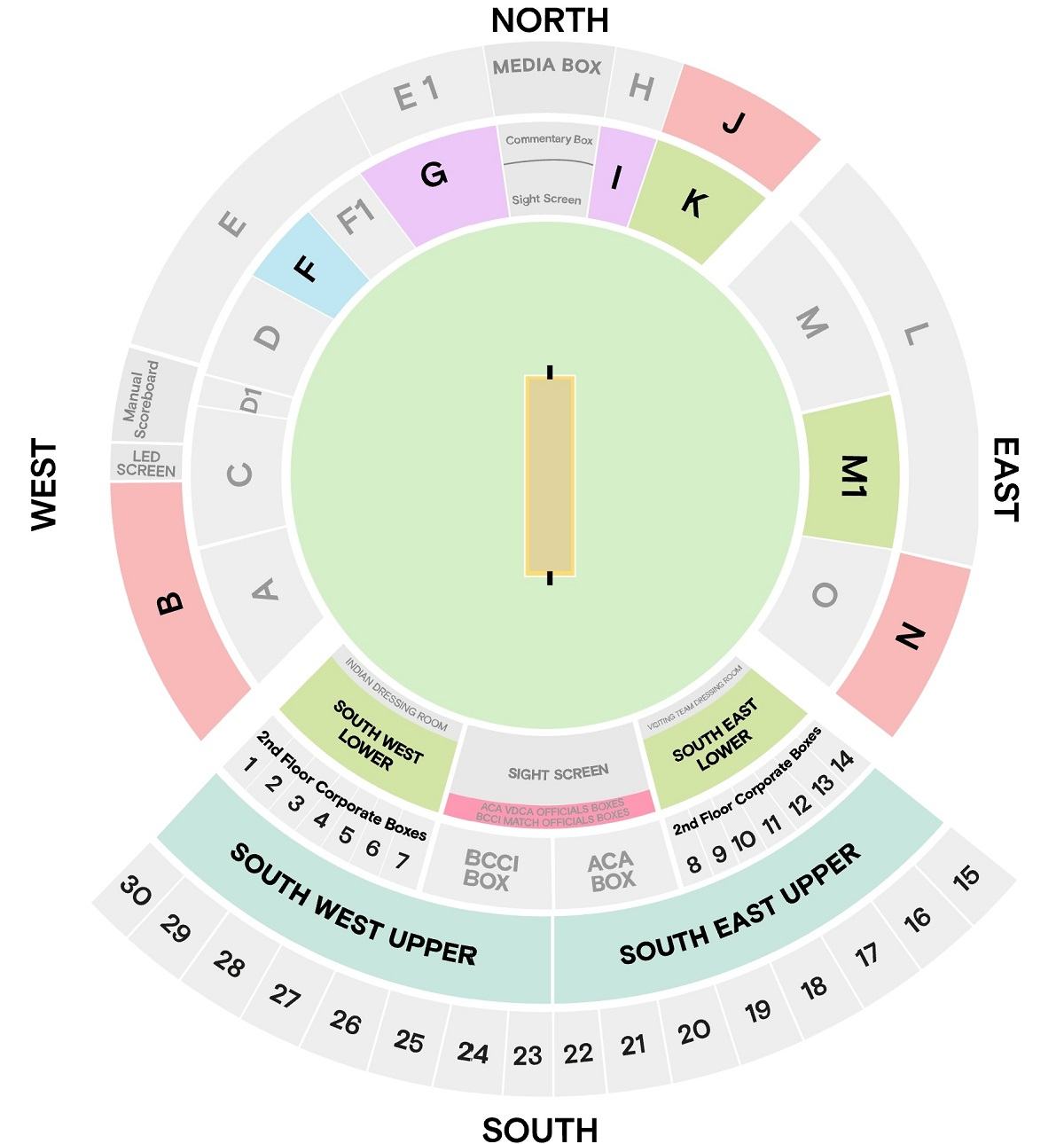 Dr YS Rajasekhara Reddy ACA-VDCA Cricket Stadium Visakhapatnam Seating Plan